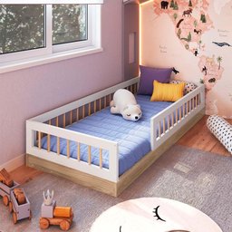 Cama Montessoriana Infantil Solteiro Com Grade De Proteção 84 x 195 cm Com Colchão Aveiro Oak - 2