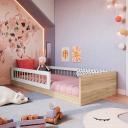 Cama Montessoriana Infantil Solteiro com Grade de Proteção 84 X 195 Cm com Colchão Aveiro Oak - 3