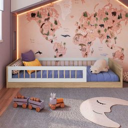 Cama Montessoriana Infantil Solteiro com Grade de Proteção 84 X 195 Cm com Colchão Aveiro Oak - 4