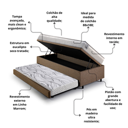 Bicama Box Baú Solteiro Linho Marrom 88x188 com Colchão Hanover Molas Ensacadas Inducol - 5