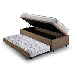 Bicama Box Baú Solteiro Linho Marrom 88x188 com Colchão Hanover Molas Ensacadas Inducol - 4