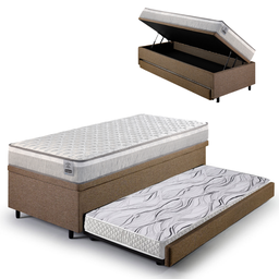 Bicama Box Baú Solteiro Linho Marrom 88x188 com Colchão Hanover Molas Ensacadas Inducol - 1