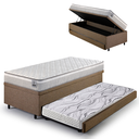 Ver imagem 1 de Bicama Box Baú Solteiro Linho Marrom 88x188 com Colchão Hanover Molas Ensacadas Inducol