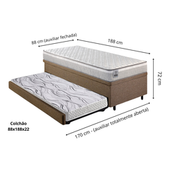 Bicama Box Baú Solteiro Linho Marrom 88x188 com Colchão Hanover Molas Ensacadas Inducol - 2