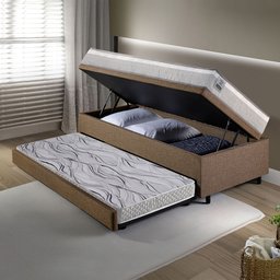 Bicama Box Baú Solteiro Linho Marrom 88x188 com Colchão Hanover Molas Ensacadas Inducol - 3