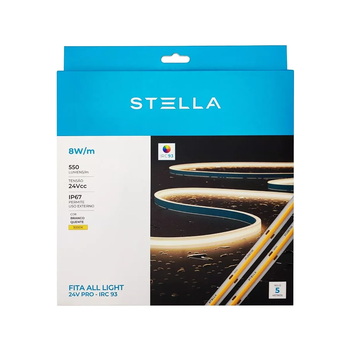 Fita Led Stella All Light 5m 24v Pro 8w/m Ip67 Cob 3000k - 3