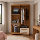 Ver imagem 3 de Guarda Roupa Infantil Menina Closet Juvenil 4 Portas 2 Gavetas Paris MDF MDP Premium Cedro Off White