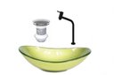 Ver imagem 1 de CUBA DE VIDRO OVAL 47CM VERDE OLIVA + VALVULA + TORNEIRA PRETA