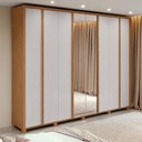 Ver imagem 1 de Guarda-roupa Casal 100% Mdf 8 Portas Easy Glow com Espelhos e Pés Amendoa Clean/off White