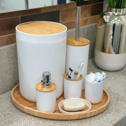 Kit Banheiro Lixeira Porta Sabonete Escova Saboneteira 6 Pçs:Branco - 3