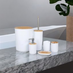 Kit Banheiro Lixeira Porta Sabonete Escova Saboneteira 6 Pçs:Branco - 6