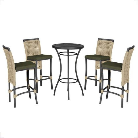 Mesa Bistro e 4 Banquetas Roma Preta Corda Náutica 13 Trama Original