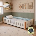 Ver imagem 2 de Cama Infantil Montessoriana Completa com Colchão Enxoval Trança Azul Melissa com Lousa Magica