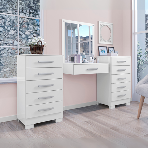 Penteadeira Camarim Moderna Modulada 11 Gavetas com Espelho:branco