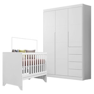 Berço Americano Retro Maya e Guarda Roupa Infantil Eloá Branco Acetinado – Phoenix Baby