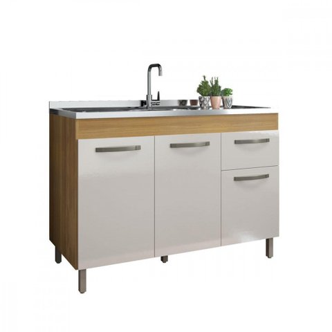 Balcão 1,19 para Pia Home - 3 Portas 1 Gaveta Mdp 120cm - Fiorello