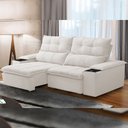 Ver imagem 1 de Sofá Retrátil Reclinável para Sala de Estar Living 210cm Ártico F04 Bouclê Off White - Lyam Decor