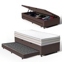 Ver imagem 1 de Cama Box Baú com Colchão de Espuma D33 Double Face Territory Hellen + Auxiliar Solteiro 88cm