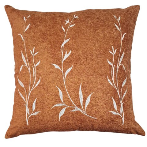 Capa de Almofada Boucle Bordada Folhas Terracota 50x50cm