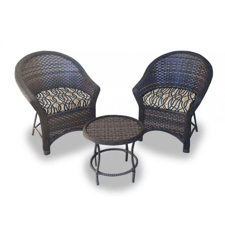 Conjunto de Poltronas Fibra Sintética Bali Promo - 2 Poltronas + 1 Mesa Centro - Tecido Corda Náutic