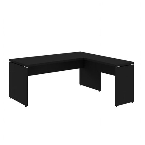 Mesa em L Pé Painel (Mesa 1,50m + Mesa Auxiliar) – s/ Gavetas – Preto / Preto – 26012