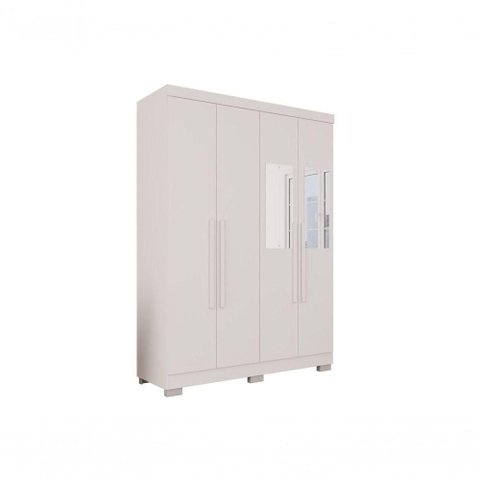 Guarda Roupa Solteiro 4 Portas Recife com Espelho Salleto Branco
