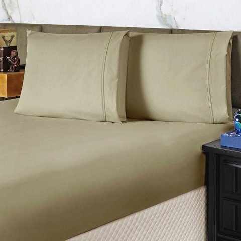 Jogo de Cama Lençol Casal Conforto Percal 300 Fios 3 Peças Bege 100% Poliéster