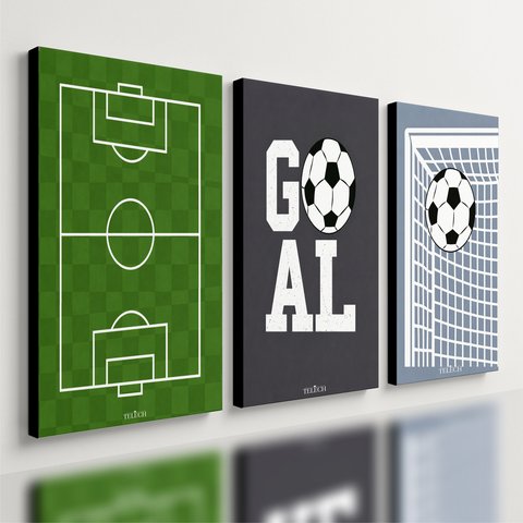 Kit 3 Quadro Decorativo Futebol Bola Quarto Infantil Menino 40x28cm