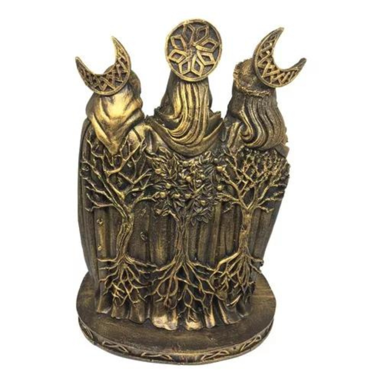 Deusa Tríplice - Resina - Dourado - Lua Religião Wicca - Estatueta Enfeite - 26cm - 2