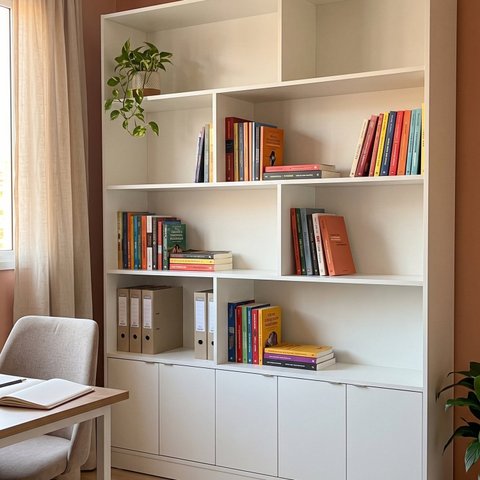 Estante para Livros 100% MDF 5 Portas com 8 Nichos e Prateleiras 154,6x180,5x30cm