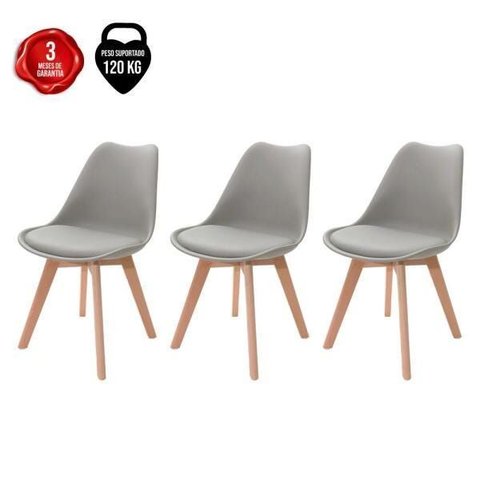 Kit 3 Cadeiras Leda Saarinen Design - Cinza Preto