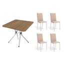 Ver imagem 1 de Conjunto: Mesa de Cozinha Loire C/ Tampo de Madeira 90cm + 4 Cadeiras Amsterdã Cromada/nude 16 -