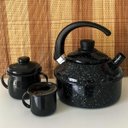 Ver imagem 5 de Jogo 6 Canecas Esmaltadas Pequenas Pretas Com Alças 90ml Xícaras Ágata Para Café