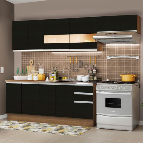 Armário de Cozinha Completa 280cm Rustic/Preto Marcela Madesa 03