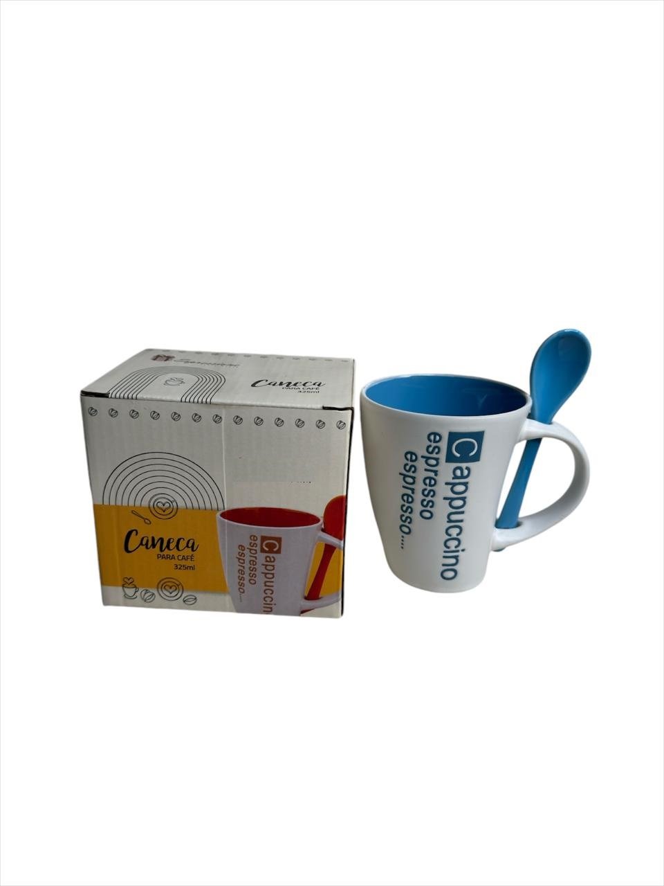 Kit Xicara e Colher Caneca Luxo Cafe Cappuccino Luxo 325ml - 2