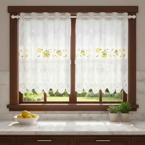 Cortina Pia Vitro Stilo Renda Cozinha 1,60x0,80 Alt:Limão