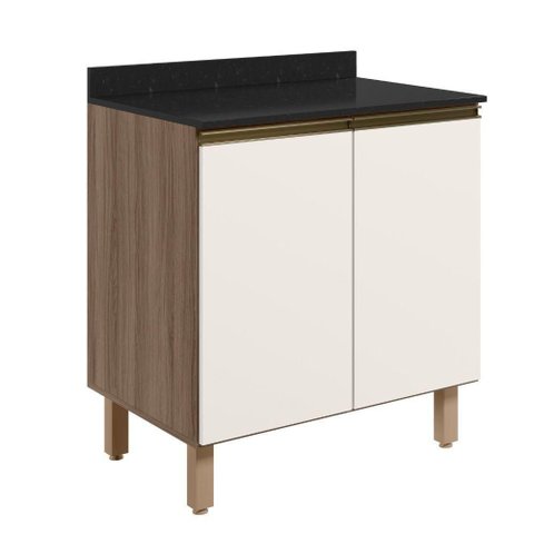 Balcão Kali 80x85x51,5 com Tampo Nicioli Carvalho Tok/off White Cetim