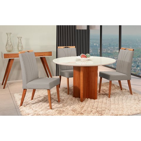 Mesa de jantar + 4 cadeiras Milão Tampo Redondo 120 cm cinza