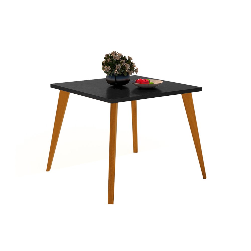 Mesa 4 Pés Madeira Maciça Quadrada Ambiente Cozinha Lins 90 Cm Preto - 4