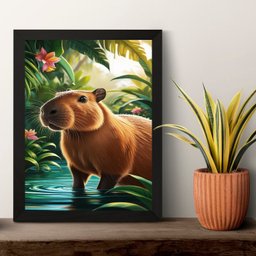 Quadro Decorativo Capivara Tropical 24x18cm - com Vidro:moldura Preta - 1 Quadro Decorativo Capivara Tropical 24x18cm - com Vidro:moldura Preta - 1