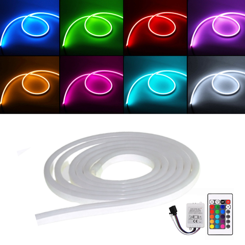 Fita Mangueira Neon Led Rgb Flexível de Silicone 16 Cores 5m 12v Ip65 com Controle Remoto para Letre