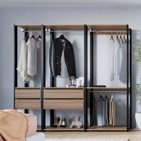 Guarda-Roupa Closet Modulado com 4 Gavetas 160cm Multimóveis Crpro-CLO006 Preto/Madeirado