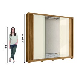 Guarda Roupa Arizona 260cm 3 Portas com Espelho Freijó Off White Moval - 4