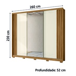Guarda Roupa Arizona 260cm 3 Portas com Espelho Freijó Off White Moval - 5