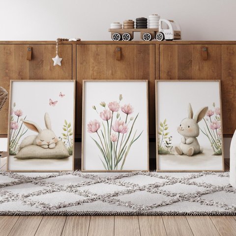 Kit 3 Quadros Decorativos Infantil Bichinho Fofo Quarto Bebê 30x40 Moldura Madeira