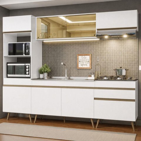 Armário Cozinha Modulada Completa 252cm Florença Multimóveis MP2460 Branco