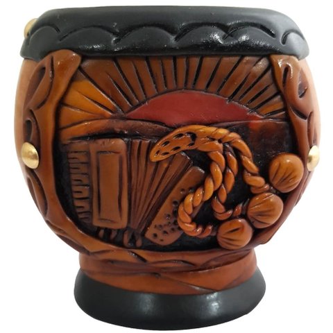 Cuia Artesanal de Chimarrão Estilo Uruguaia Coquinho Gajeta Gaita Boleadeira