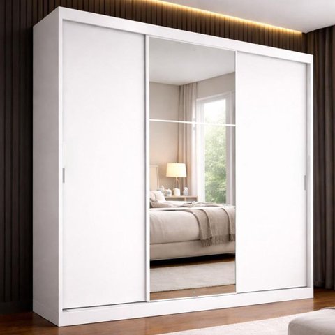 Guarda-Roupa Casal 3 Portas de Correr com Espelho Milano Yescasa Branco