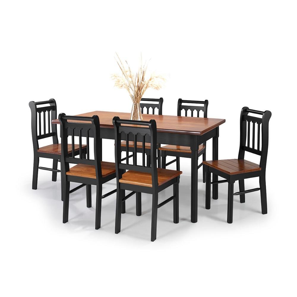 Conjunto Sala de Jantar e Cozinha Com 6 Cadeiras Madeira Maciça PRETO - 1