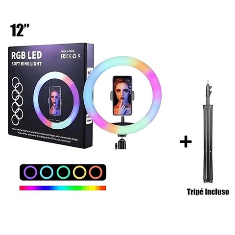 Anel de Luz Ring Light Rgb 12" com Tripé 1,6m para Vídeos:colorido